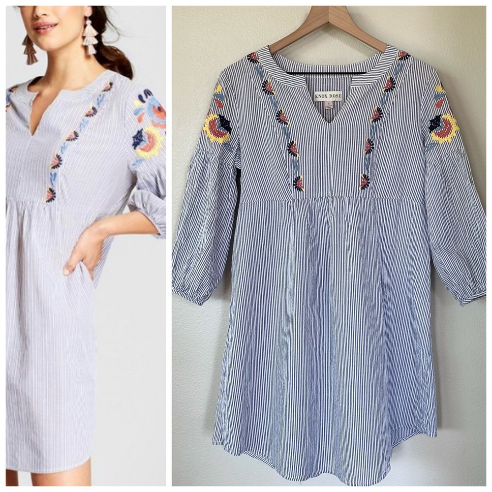 Knox Rose Blue Striped Mini Dress with Embroidery